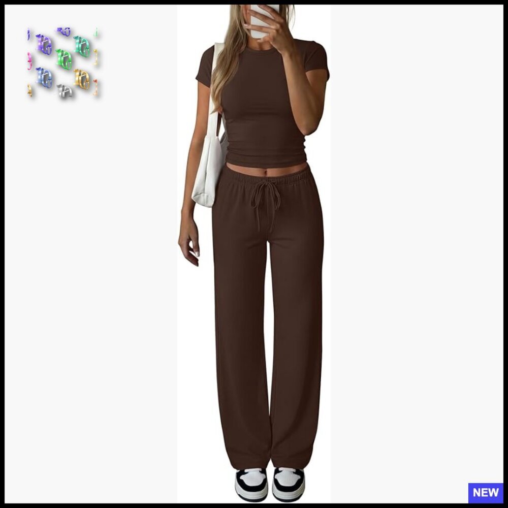 Wide Leg Lounge Set Ruched Crop Top Slim Fit Y2K Chic Travel Outfit